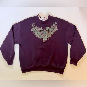 Vintage Morning Sun Sweatshirt Women’s XL Purple Pullover Leaves Grandma